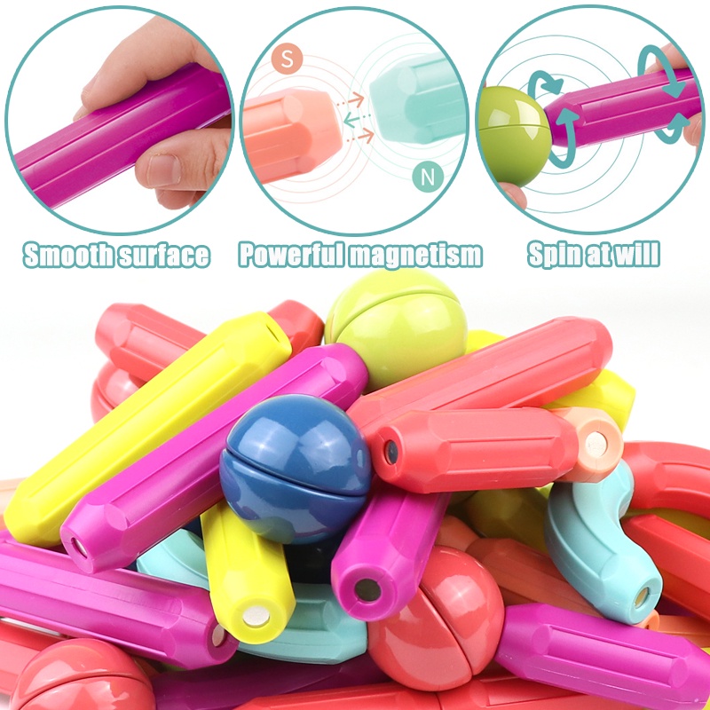 【harga terendah】42/65/88pcs Magnetic Stick Merakit Mainan-mainan edukasi anak, Berbagai Splicing Tongkat Blok Magnetik