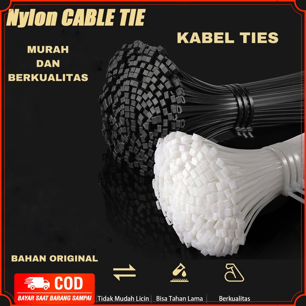 Kabel Ties 3.6 x 200mm (20cm) CV 200/Kabel ties 3.6x200mm Warna PUTIH/HITAM 1PACK Isi 100PCS