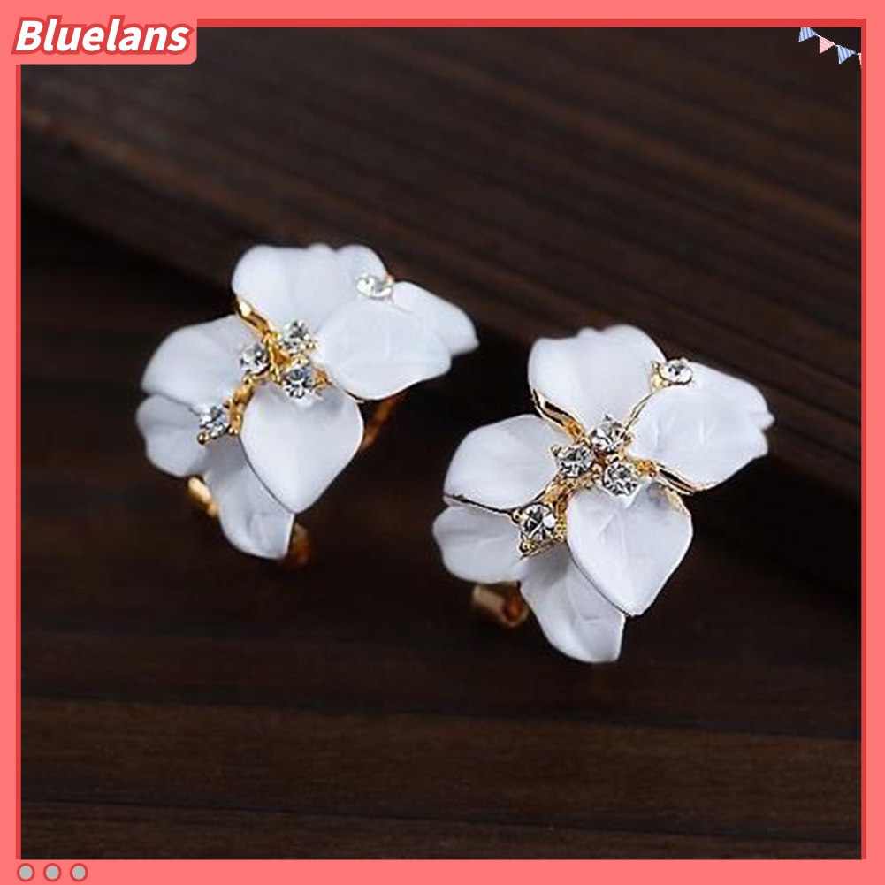 Bluelans Cute Gardenia Flower Rhinestone Inlaid Ear Studs Women Earrings Jewelry Gift