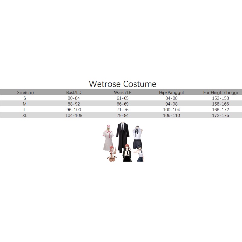 【Wetrose】Anime Chainsaw Man Makima Reze Power Denji Aki Kobeni Wanita Women Suit Daily Nurse Devil Hunter Costume Cosplay Kostume Set, Wig