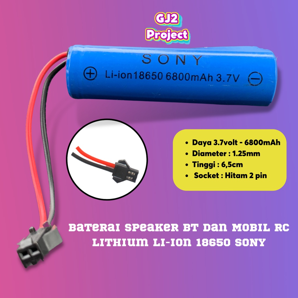 Sony Baterai Speaker bluetooth Type Lithium 18650 3.7V-6800mAh Soket Hitam 2pin | Batre Rc Mainan Mo