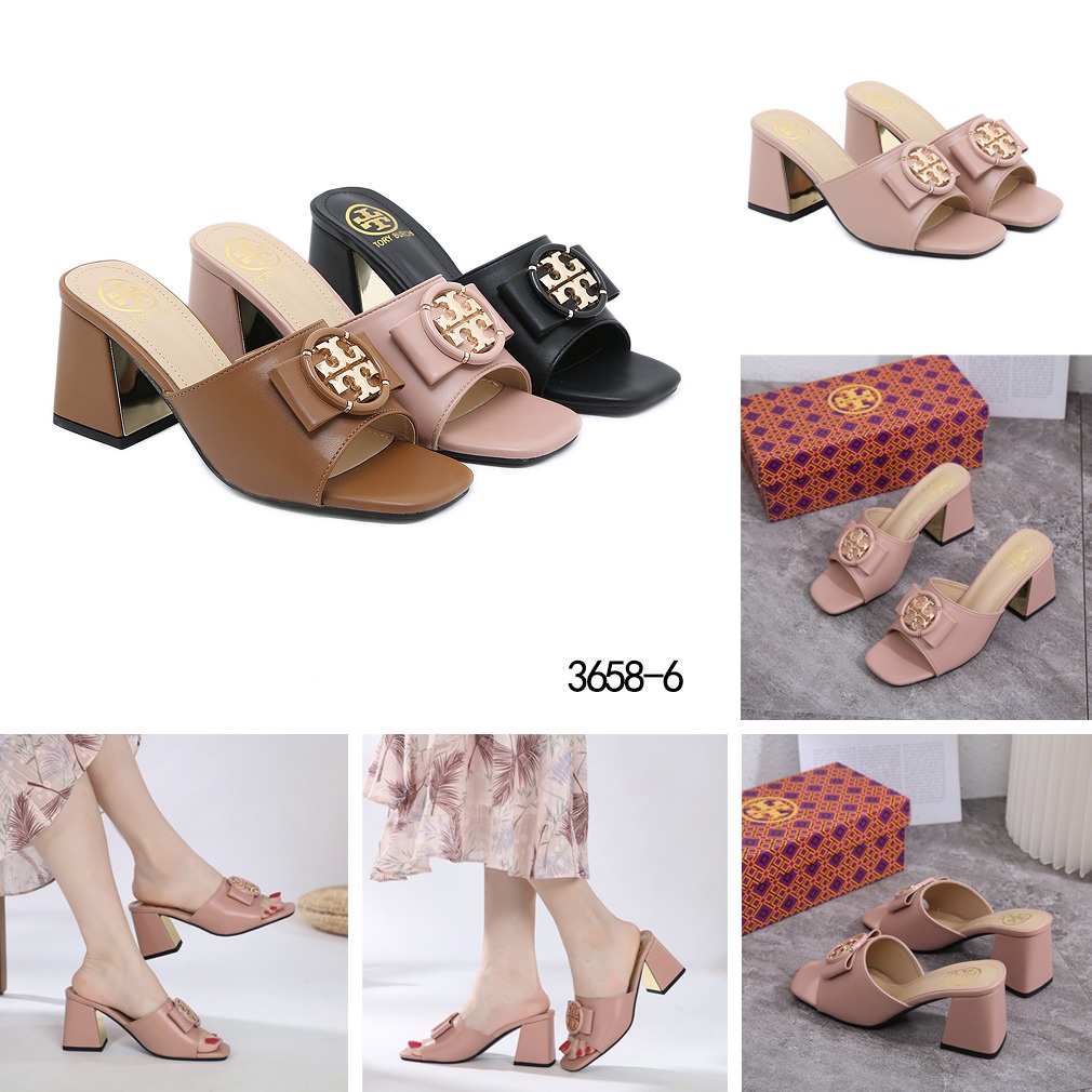 TB Ines Leather Logo Bow Heeled Sandals 3658-6