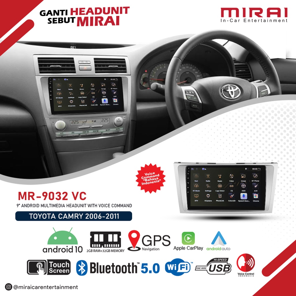 Head Unit Camry 2006 - 2011 Mirai MR 9032VC 9032 VC Android Auto CarPlay Voice Command