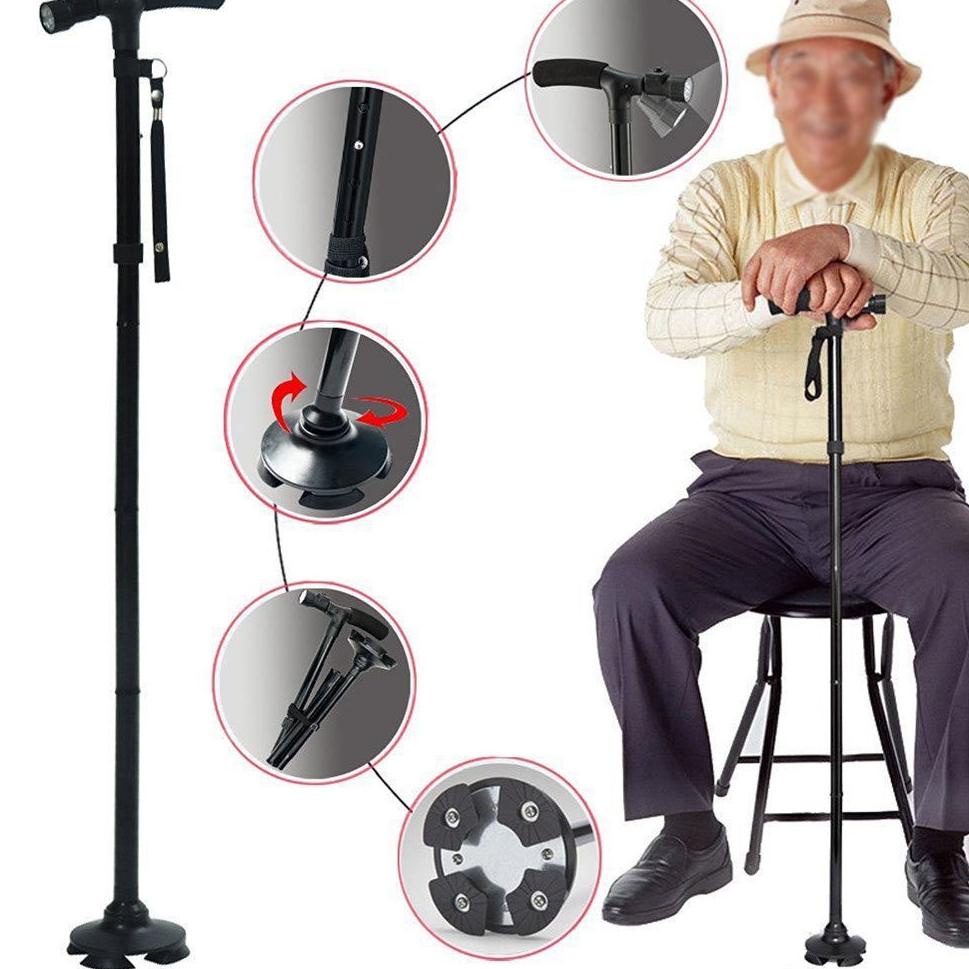 Alat bantu jalan tongkat lipat kaki tiga tongkat kaki 3 manula tongkat senter tongkat aluminium {RJP