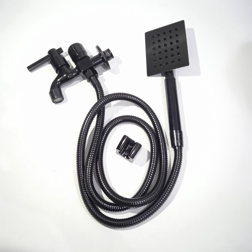 paket shower black hitam + kran cabang PROMO / shower black hitam + kran cabang black / Shower Full Stainless SUS 304 Black