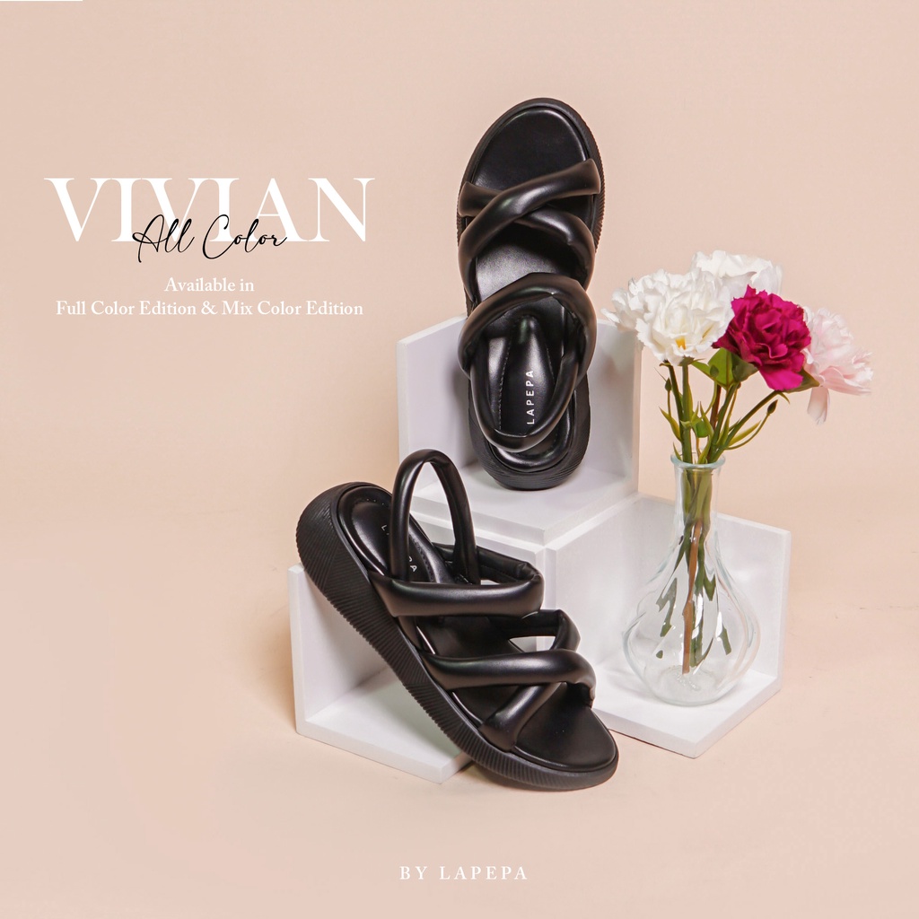 AVLINSTORE - tipe VIVIAN full color Sepatu Sandal Wanita Wedges Model Silang dua Tali Strap Belakang Hak Tinggi Sole 3 cm