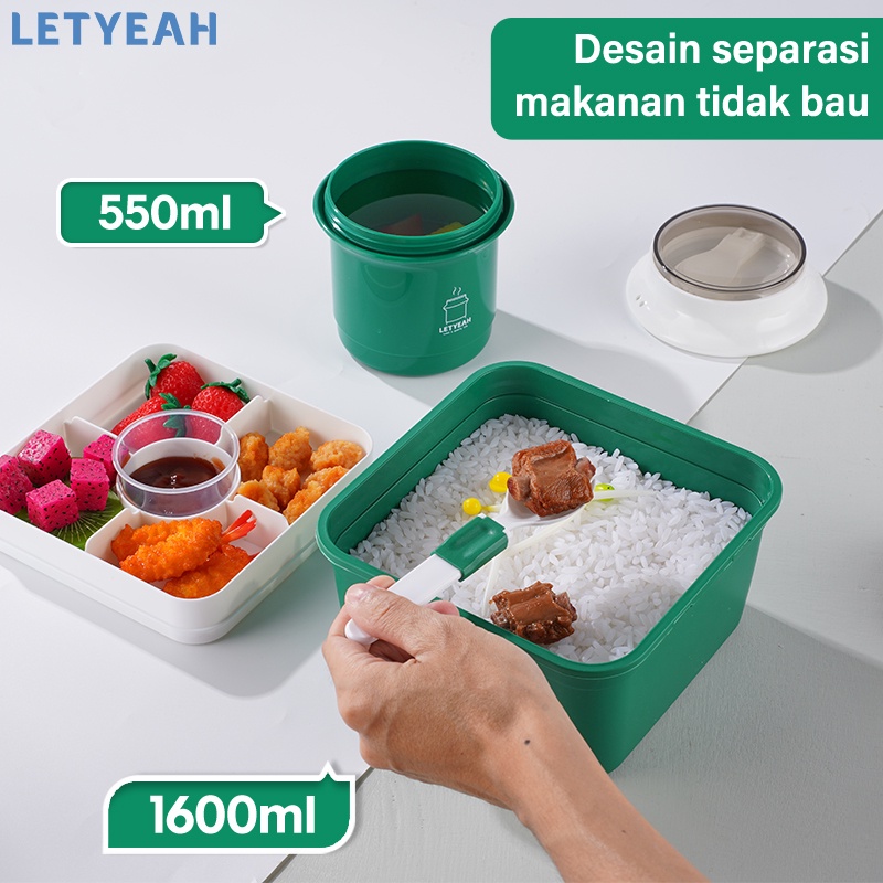 letyeah Kotak makan set 1600ml tempat bekal lunch box/500ml mangkuk sup portabel/tas bekal