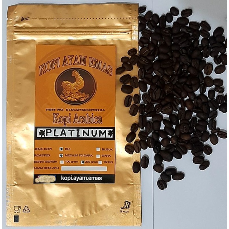 

Kopi Arabika Platinum 250 Gram Kopi Ayam Emas Bubuk / Biji Kopi