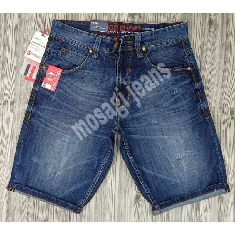 MOSAGIJEANS69 CELANA PENDEK JEANS PRIA HUGOGHOST DISTRO ORI