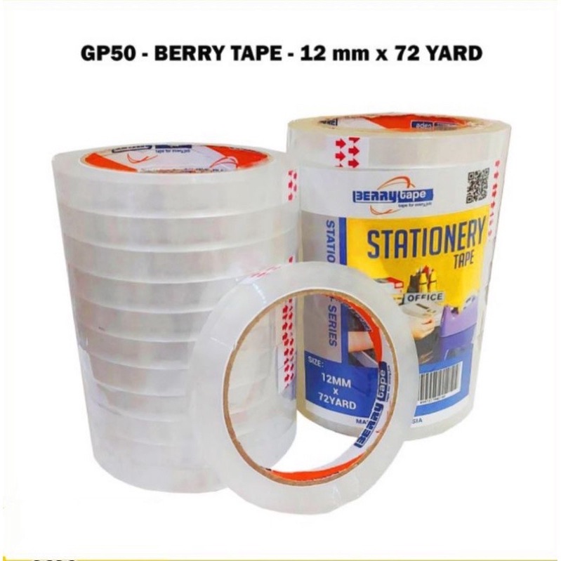 

Lakban Isolasi Plastik BERRY TAPE Clear Bening 24 mm 1 / 2 inch x72 Yard