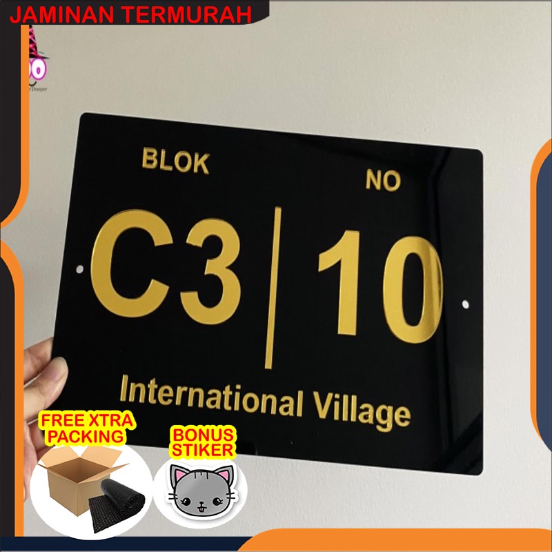 Terlaris Nomor Rumah Akrilik | Plat Papan Alamat Custom| Nomor Rumah Timbul - Huruf Gold Elegan