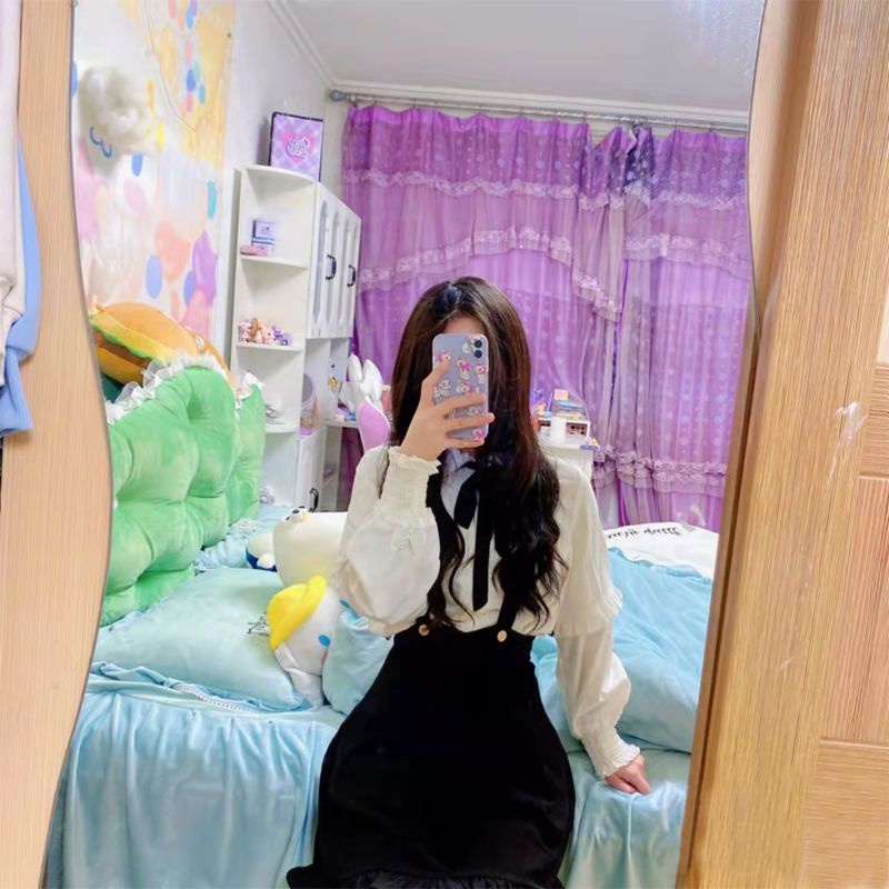 2022 musim gugur dan musim dingin baru JK seragam suspender rok setelan perguruan tinggi feng shui kemeja tangan dua potong gaun perempuan