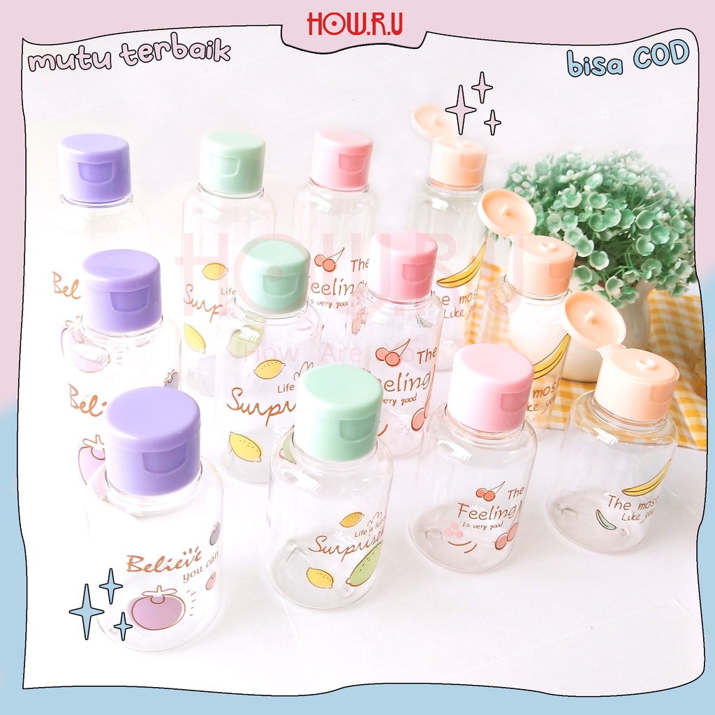 HOW.R.U | 50 / 75 / 100ml - Botol Flip Top Kosong Motif Karakter Lucu / PET / Tebal / Import / Tempat Disinfektan / Lotion / Cream