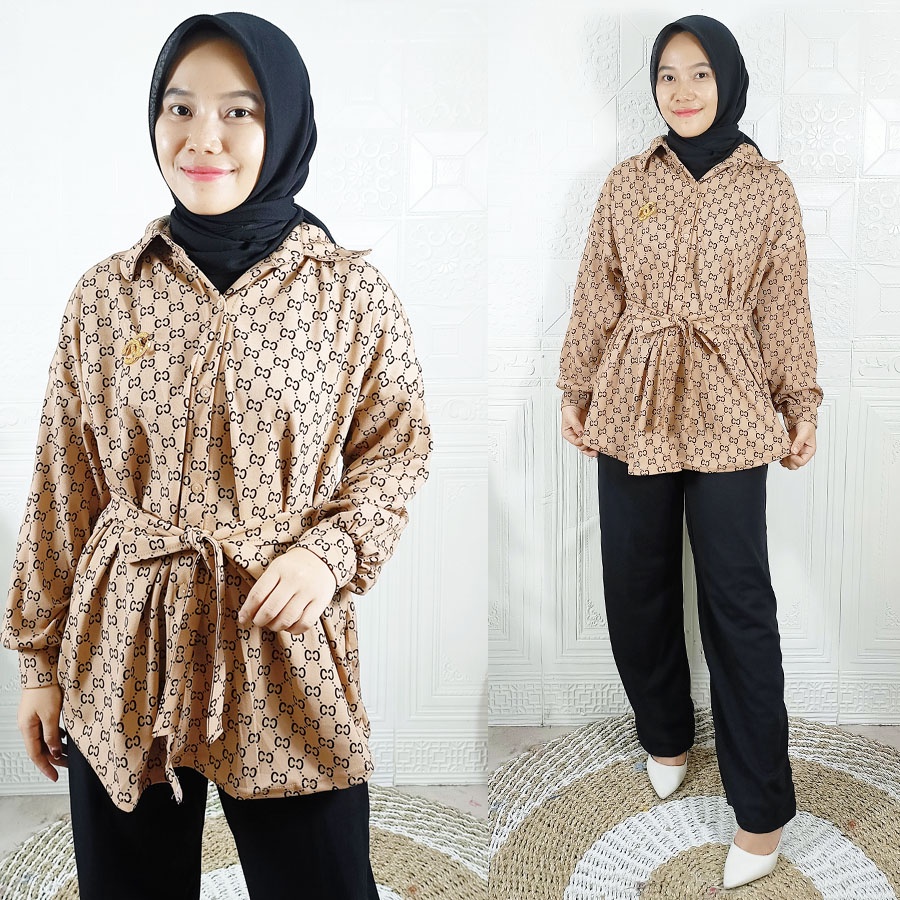 SETELAN TIARA KEMEJA BUSUI FRIENDLY OVERSIZE DAN CELANA PANJANG WANITA CANTIK GL FASHION