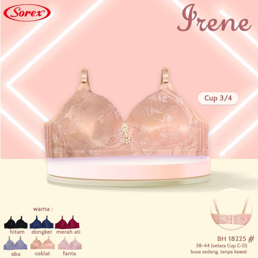 Bra / BH Busa Sedang Tanpa Kawat Sorex Kait 3 Cutting ¾ Setara Cup C-D Irene Harian BH 18225