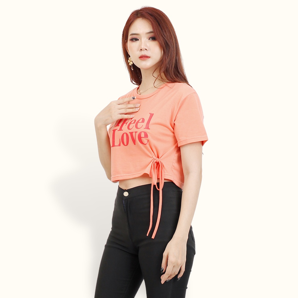 Kaos cropped Lengan pendek printing wanita Gaya Korea variasi tali - XSHOP Fure