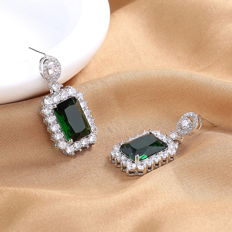 Anting Drop Bentuk Persegi Dua Warna Untuk Wanita