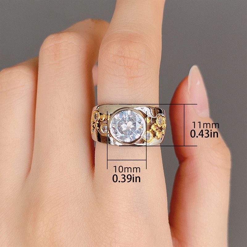 Fancyqube Cincin Desain Bulat Besar Bahan Cubic Zirconia Gaya Vintage Untuk Pria Dan Wanita