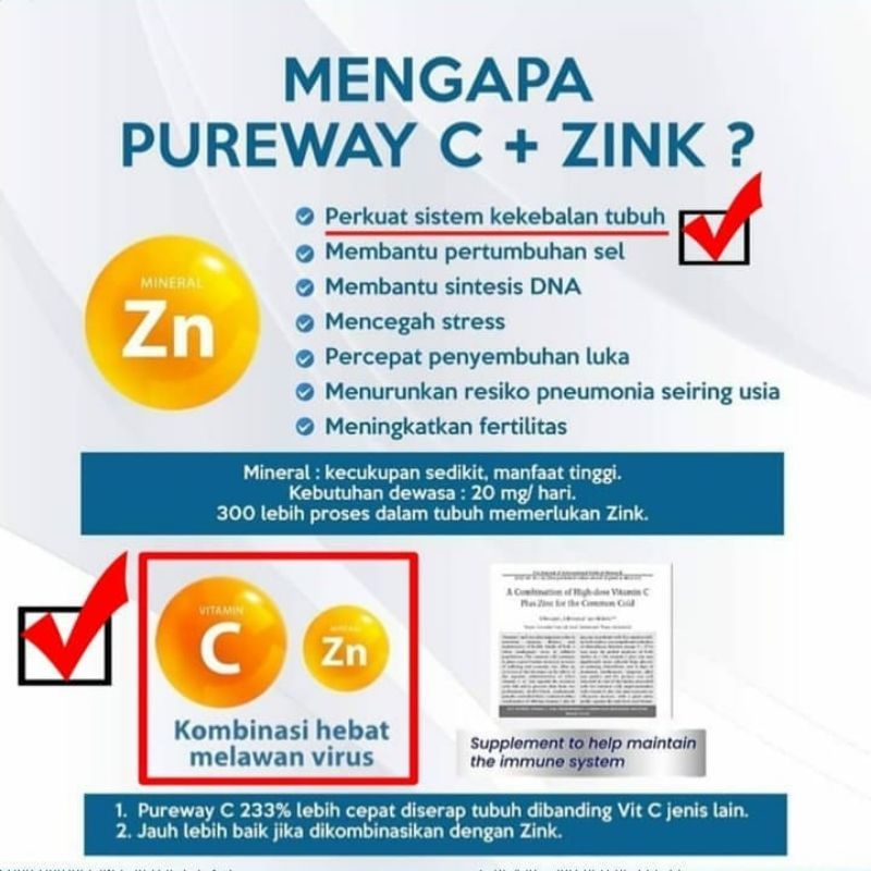 Vitayang pureway C + Zinc Vitamin C 500mg Imun Booster Antioksidan Penangkal Virus Original KK Indonesia