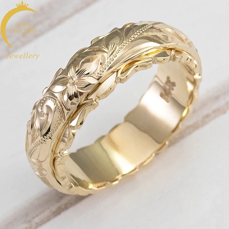 Goldkingdom Perhiasan Fashion Emas Asli Kadar 375 Bangkok Aksesoris Ready Stock Lapis Emas 14k Mengambang Ukir Bunga Mawar Cincin Hadiah Ulang Tahun Pernikahan Cincin Untuk Wanita