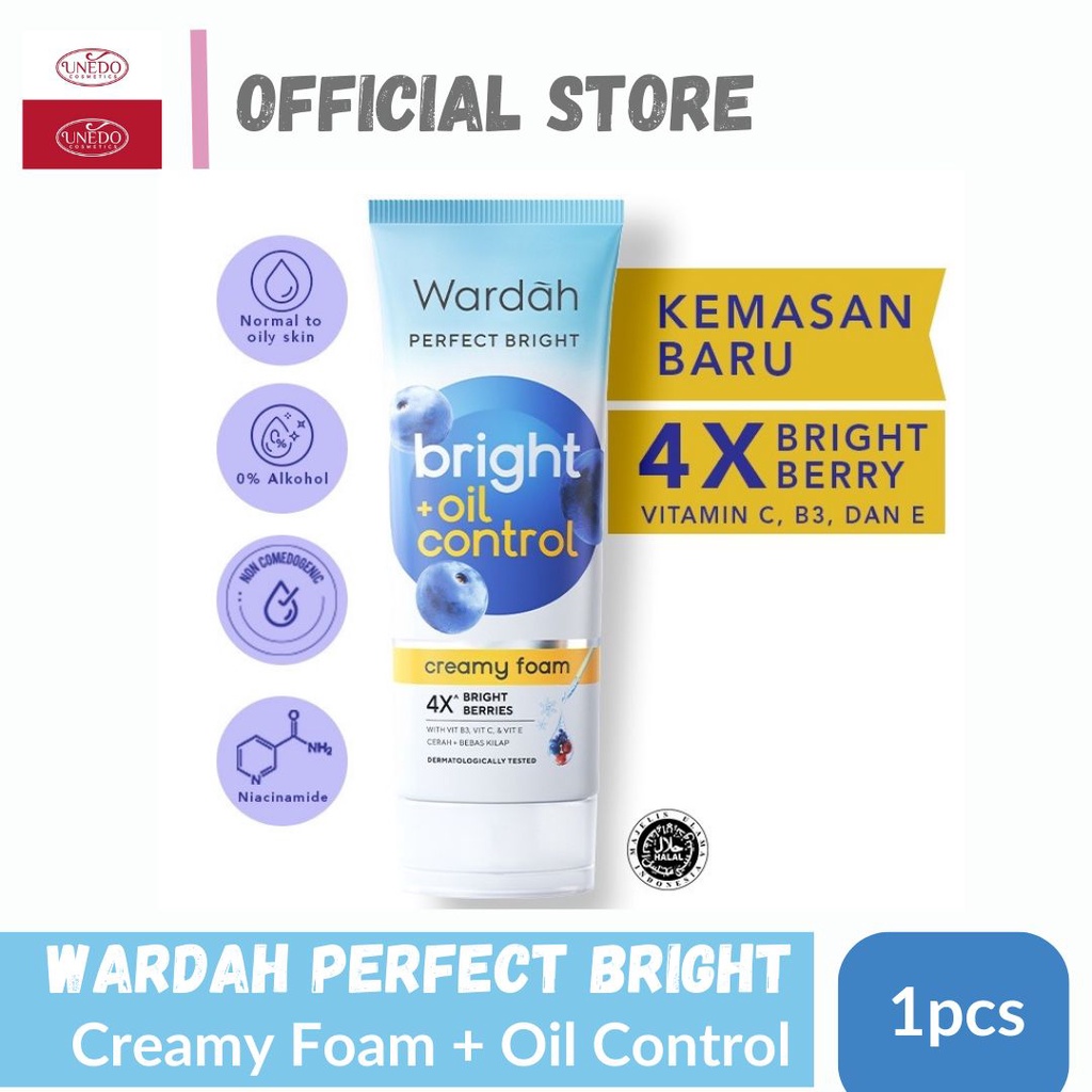 Wardah Perfect Bright Creamy Foam Bright + Oil Control - Sabun Cuci Muka (Face Wash) untuk Kulit Cenderung Berminyak