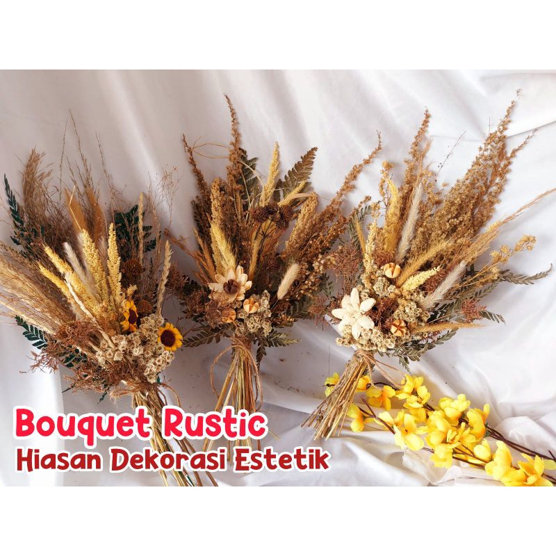 Jual Bouqet Rustic Sataria Lagurus Local Daun Mawar Hiasan Buket