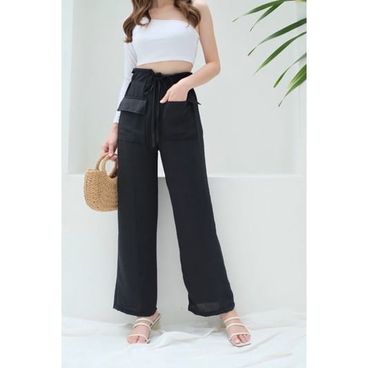 Tq88indonesia Fashion Celana Panjang Polos  Wanita Casual  /Hanna Pant CRINCLE Terbaru / Ootd Kekinian