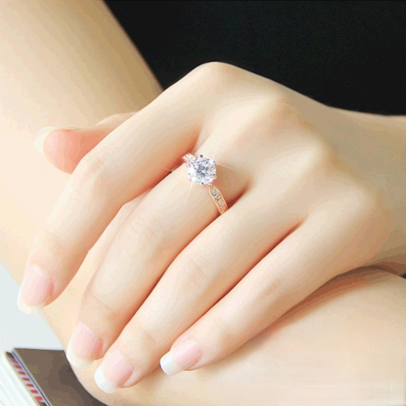 Cincin Sterling Silver 925 dengan Cubic Zircon Lapis Emas untuk Wanita