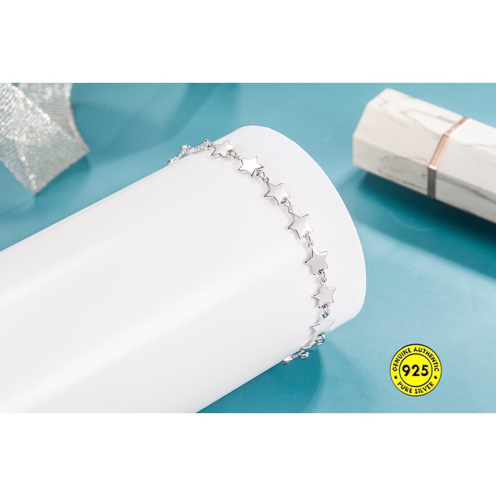 Gelang Tangan Rantai Sterling Silver 925 Polos Aksen Bintang Untuk Wanita U1104