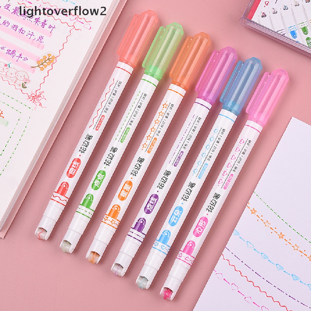 (lightoverflow2) 6pcs / Set Pen Marker Bentuk Garis Multiwarna Untuk Stationery (ID)