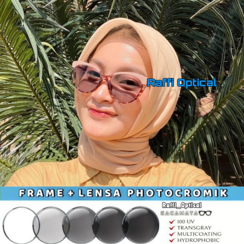Kacamata Cat Eye FUJI Wanita Fashion Wanita Kacamata Photocromic, Antiradiasi Cat Eye Minus