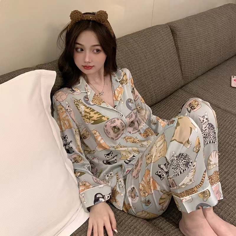 2024 New Cute Wind Long -sleeved Cardigan+Set Piyama Piyama/Bisa Mengenakan Pakaian Rumah