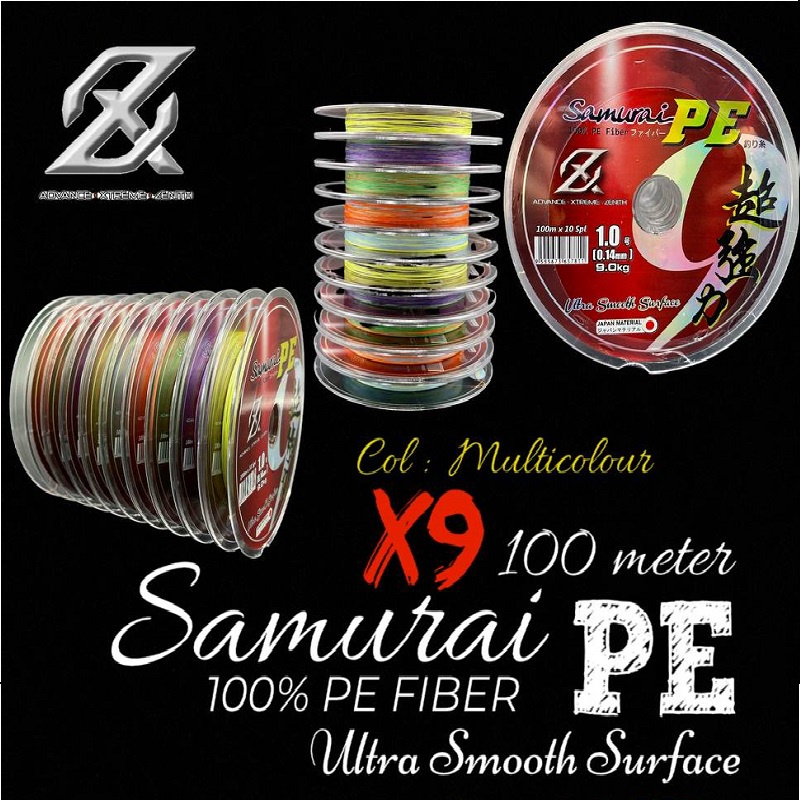 Senar Pancing PE Fiber X9 100m/roll Connecting AXZ Samurai Multicolor