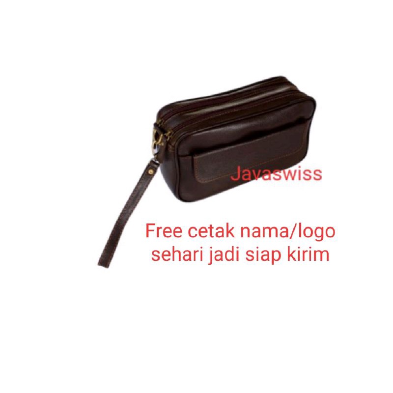 tas tangan pria kulit asli motif kulit jeruk cokelat tua hand bag leather clutch
