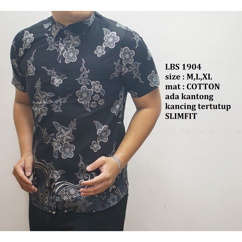 BatikBule Kemeja Batik Slimfit Pendek Motif Casual Warna Hitam LBL 1904