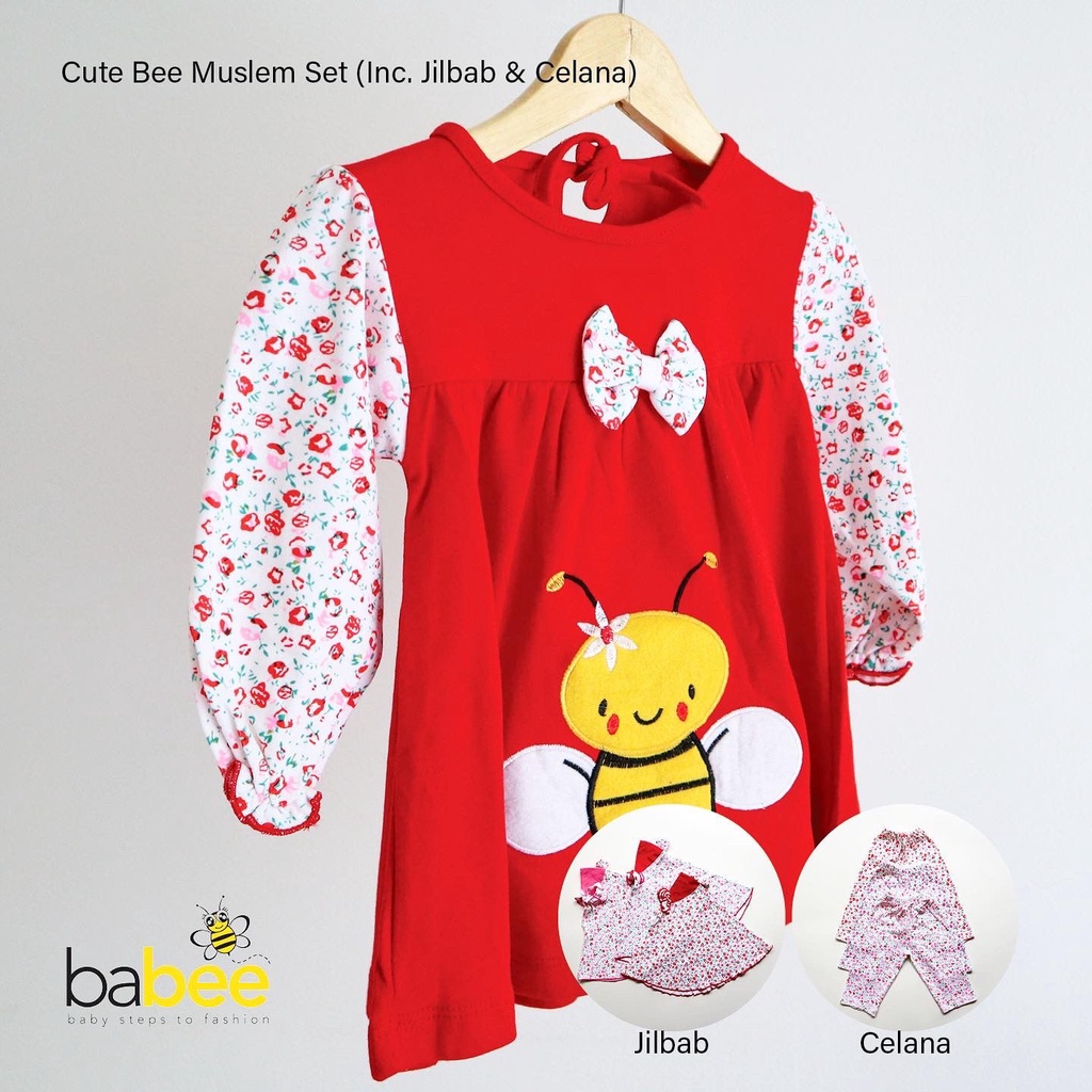 POLLY MOSLEM / CUTE BEE Setelan Baju Muslim Hijab Lucu Gamis Anak Bayi Perempuan Cewek Terlaris Terbaru Murah