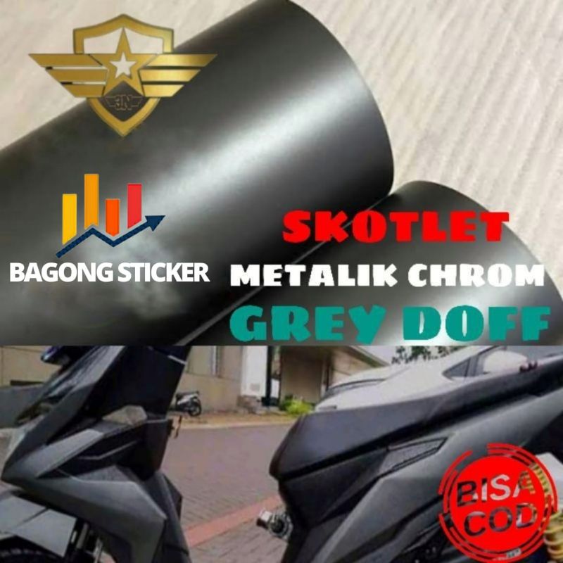Sticker skotlet metalik chrom doff grey / sticker skotlet motor/ skotlet abu abu monyet merk decal