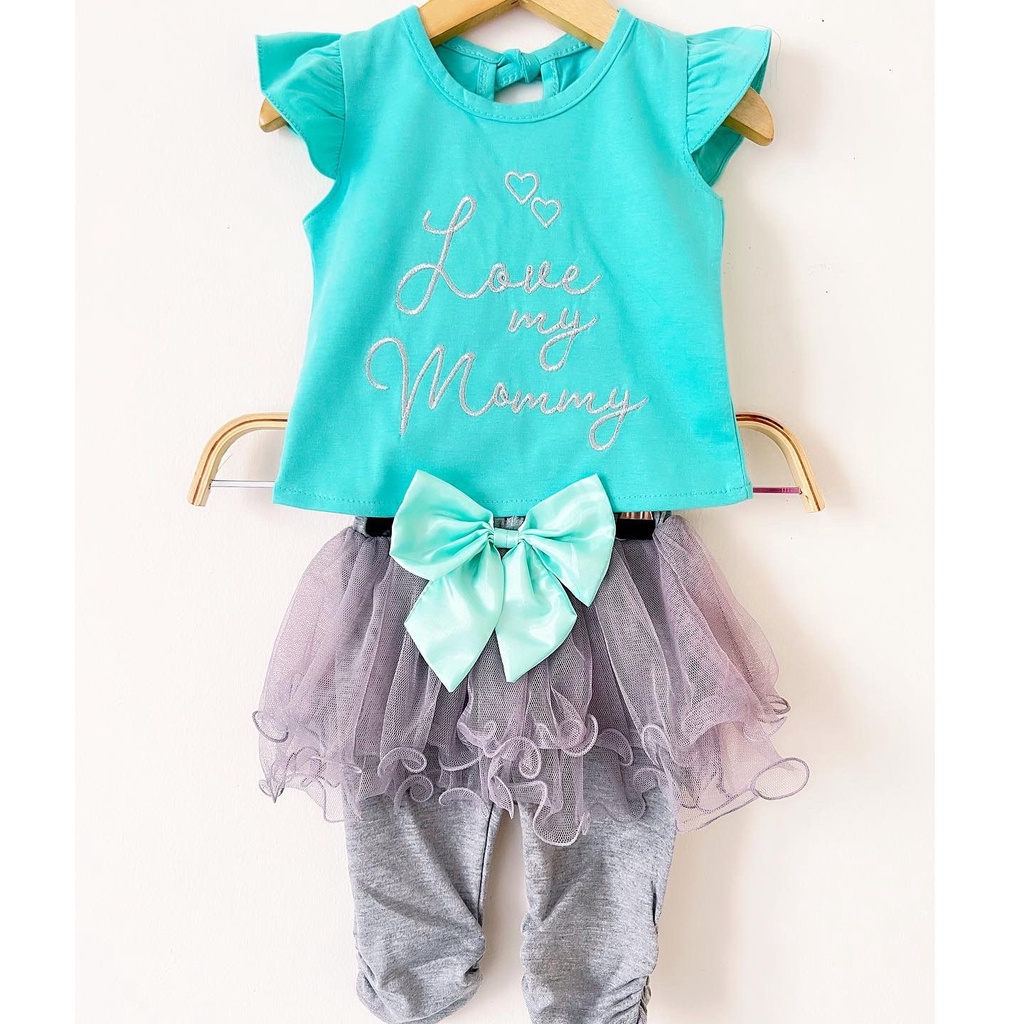 MAMA LOVER SET babeebabyshop Baju setelan jumper rok bandana anak perempuan fashion bayi cewek babygirl i love mommy sunny tutu
