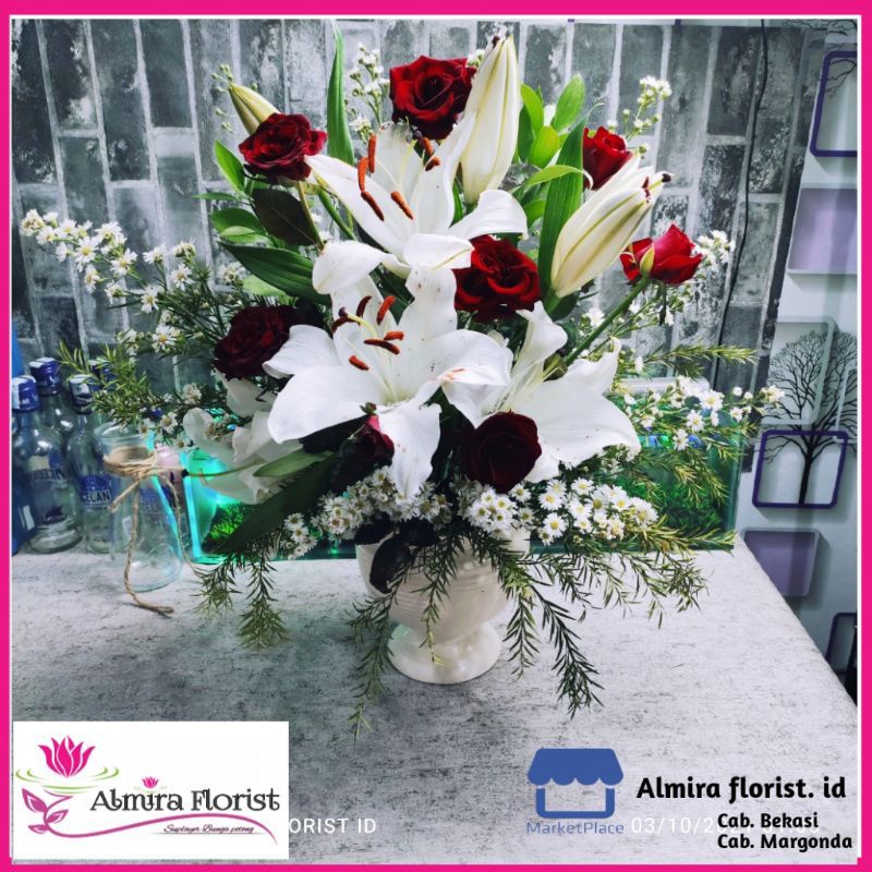 [FRESH] Karangan bunga meja segar | Bunga vas meja casablanca harum