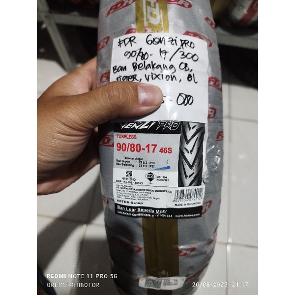 Ban FDR Genzi Pro 90/80-17 Tubles - Ban Depan Yamaha New Vixon/Ban Depan MX king/Ban Depan Honda Cb1