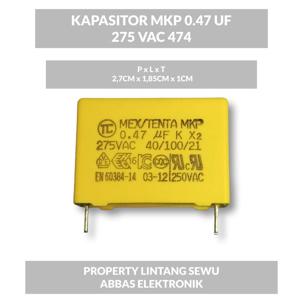 KAPASITOR CAPASITOR MKP 0.47 UF 275 VAC 474 275V 0.47 MIKRO