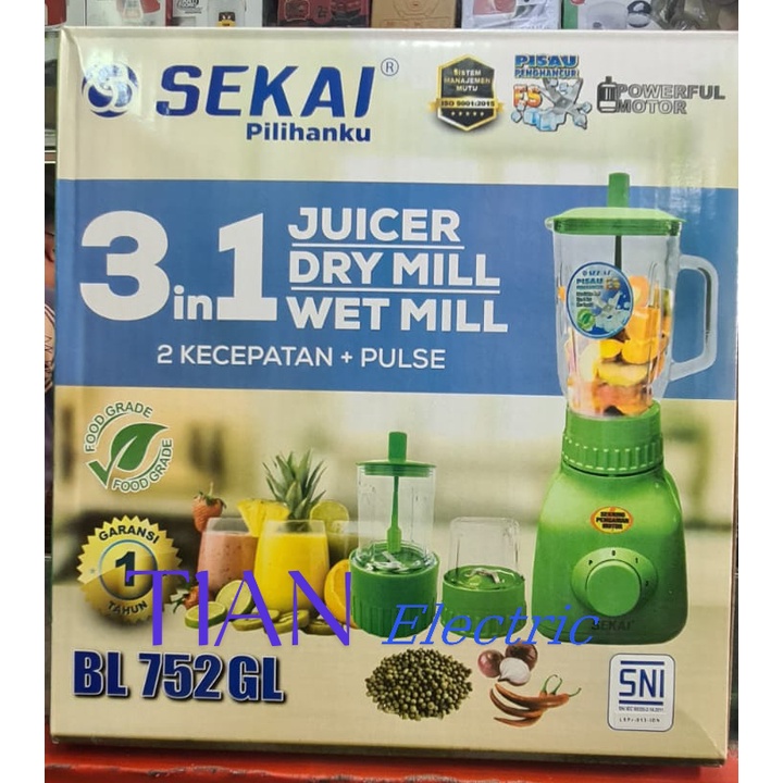 SEKAI BL-752GL Blender Glass / Pelumat 1 Liter 3in1