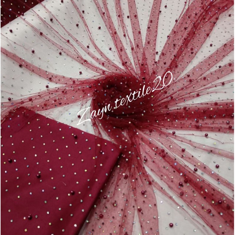 Kain Tile Mutiara Swarovski / Tile Swarovski Cinderella / Harga Setengah Meter