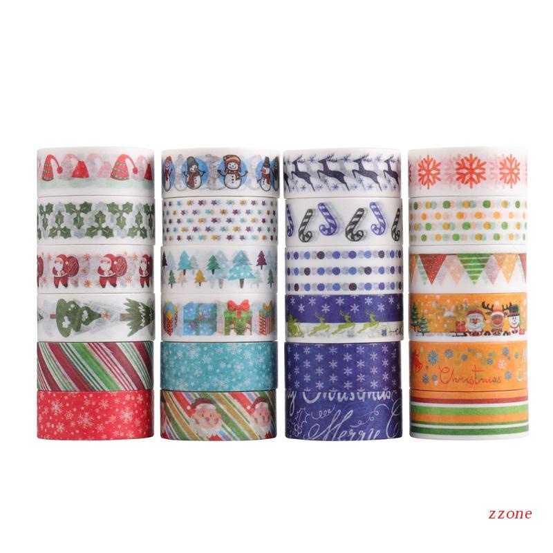 Zzz 24 Roll Stiker Washi Tape Motif Natal / Santa / Kepingan Salju Untuk Dekorasi DIY