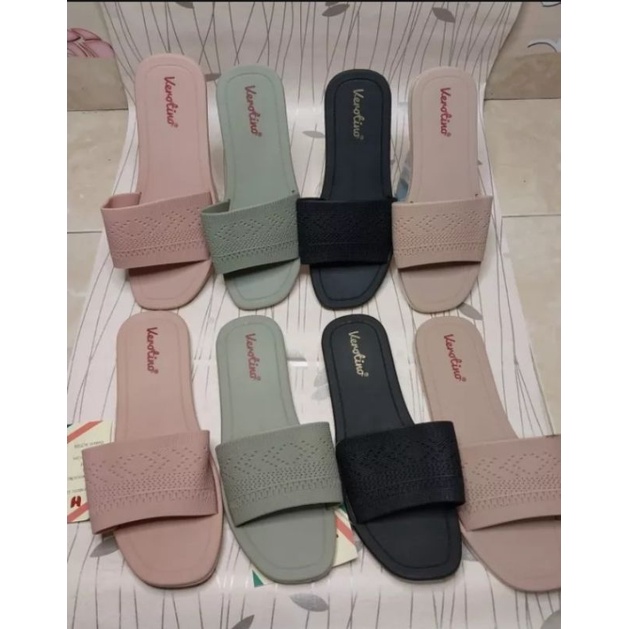 sandal verotino 729rajut benang - sandal selop jelly wanita motif rajut/Sandal karet jelly import le