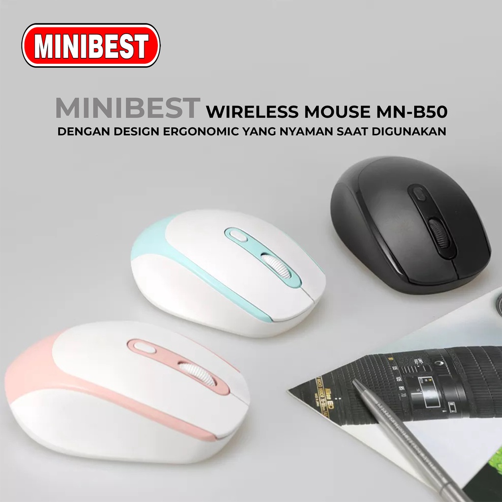 [MB] MN-B50 Mouse Wireless 2.4GHz Optical 1600DPI dengan Receiver USB untuk PC Laptop