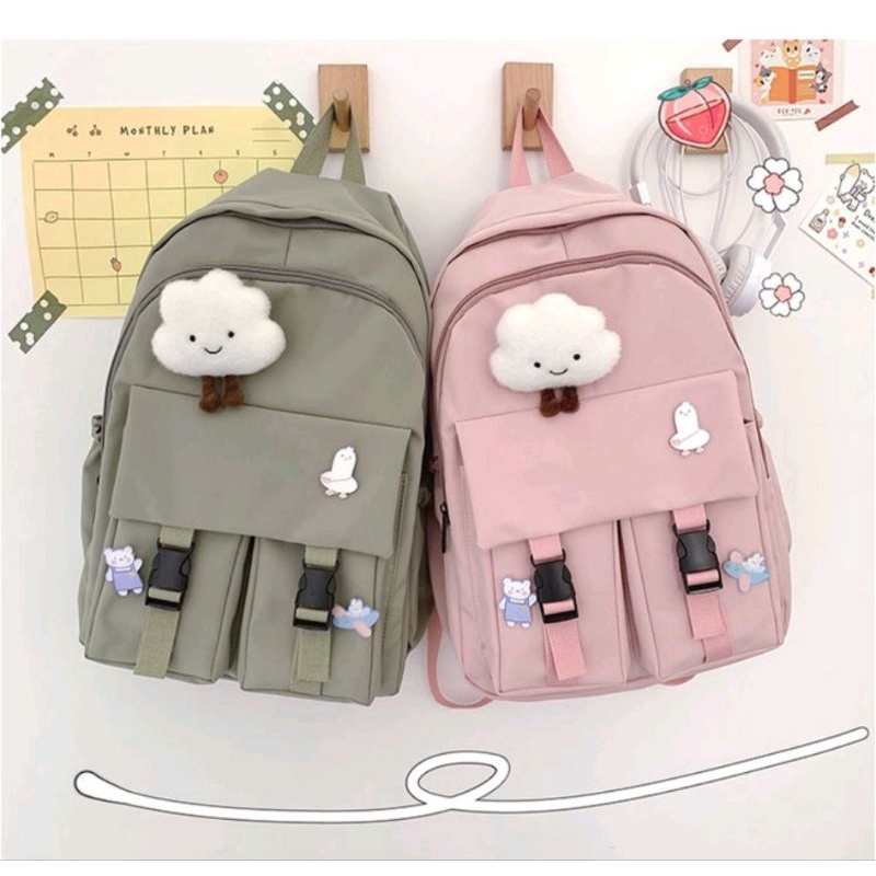 [import asli] Tas gaya Korea sekolah &amp; kerja santay free pin boneka