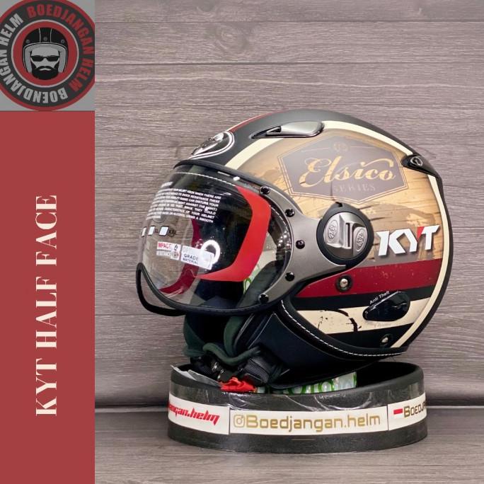KYT HELM ELSICO #4 BLACK DOF CREAM - HALF FACE - HELM RETRO CLASSIC