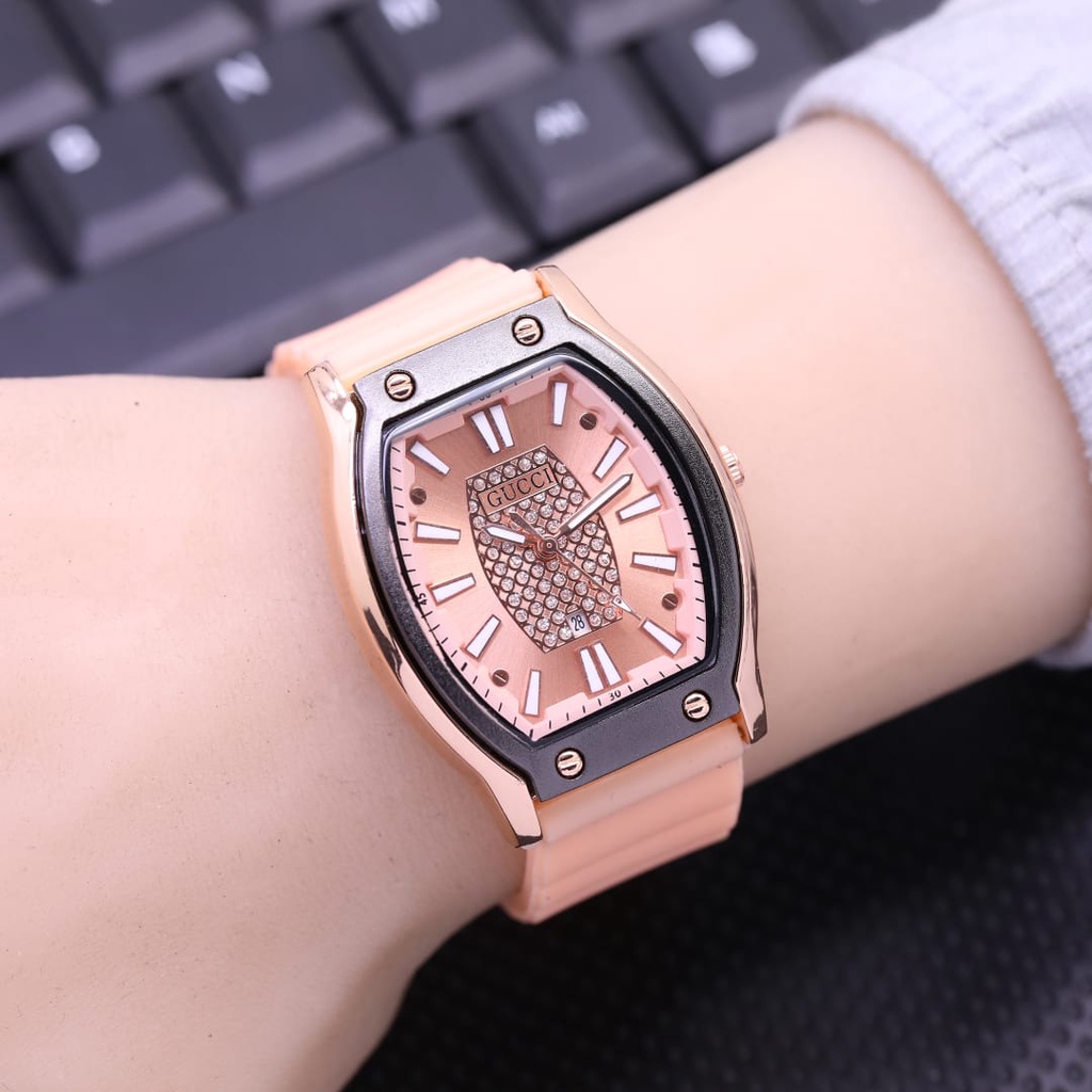 BEST SELLER JAM TANGAN WANITA GI FM75 TALI RUBBER TANGGAL AKTIF BODY OVAL DM 3.2CM FREE BOX &amp; BATERAI || JAM TANGAN FASHION WANITA JAM TANGAN CEWEK MURAH