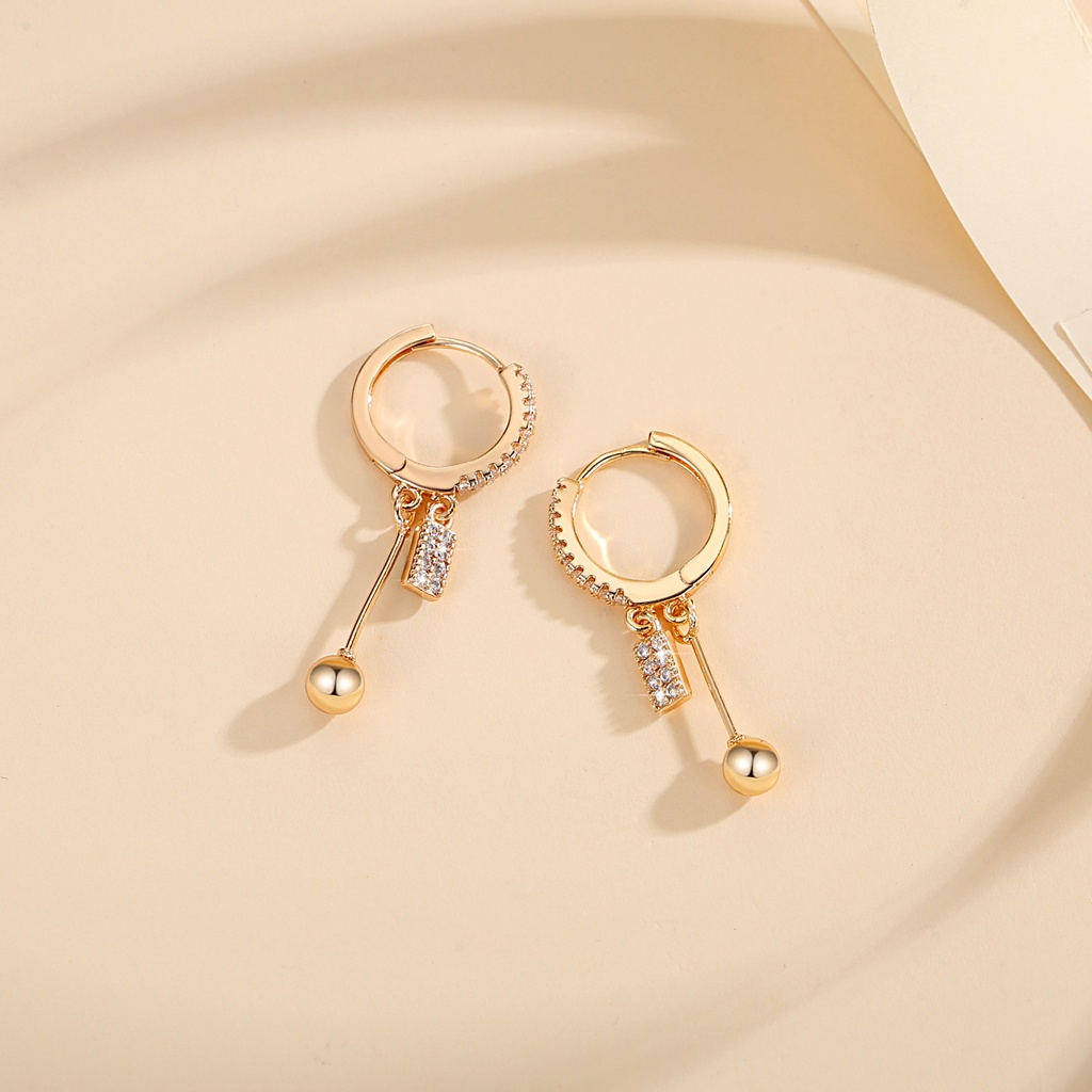 Y806 [COD✔]Anting Wanita Tusuk Bentuk Bulat Hias Krista Wanita Anti Karat Berlapis Emas Hoop Earrings